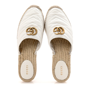GUCCI Nappa Matelasse GG Marmont Espadrille Slippers 40.5 Great White