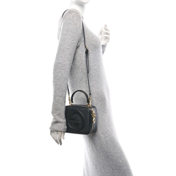 GUCCI Sakai Be Green Calfskin Diagonal Stitched Blondie Top Handle Bag Black
