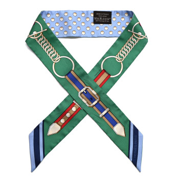 HERMES Silk Grand Tralala Twilly Bleu Ciel Vert