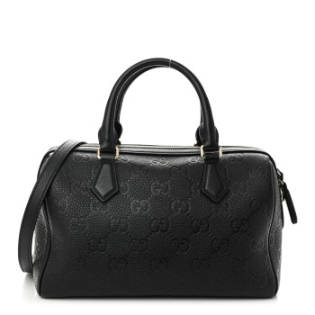 GUCCI Calfskin GG Emblem Small Top Handle Bag Black