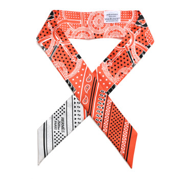 HERMES Silk Eperon D'Or Bandana Twilly Vermillon Gris Perle