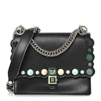 FENDI Vitello Liberty Scalloped Studded Small Kan I Shoulder Bag Black Multicolor