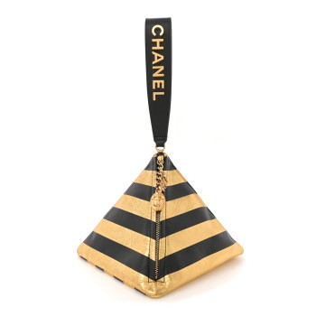 CHANEL Metallic Lambskin CC Kheops Pyramid Bag Gold Black