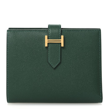 HERMES Madame Calfskin Bearn Compact Wallet Vert Moyen