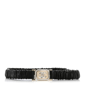 CHANEL Lambskin Ruched Crystal CC Belt 75 30 Black