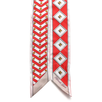 HERMES Silk Colliers Et Chiens Twilly Rouge White Mastic
