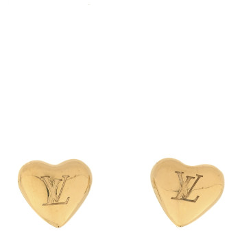 LOUIS VUITTON Metal LV Heart Stud Earrings Gold