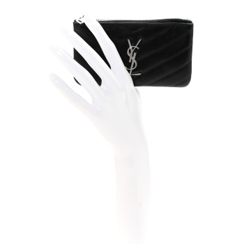 SAINT LAURENT Calfskin Matelasse Monogram Key Pouch Black