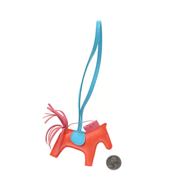 HERMES Milo Lambskin Grigri Rodeo Horse Bag Charm PM Orange Poppy Rose Azalee Bleu Azteque