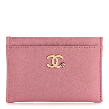 CHANEL Goatskin CC Camellia Card Holder Pink