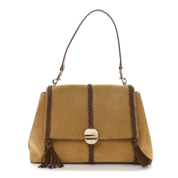 CHLOE Suede Calfskin Medium Penelope Shoulder Bag Safari Gold