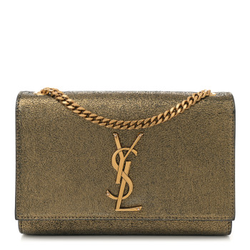 SAINT LAURENT Metallic Calfskin Small Classic Monogram Kate Satchel Oro