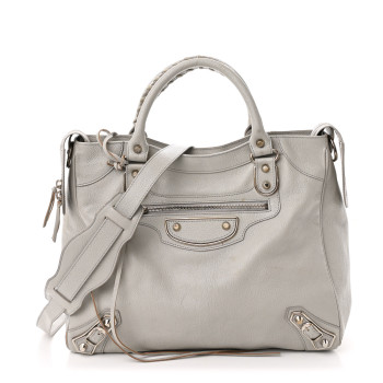 BALENCIAGA Chevre Silver Metallic Edge Hardware Velo Gris Perle