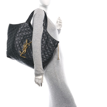 SAINT LAURENT Lambskin Quilted Maxi Icare Shopping Tote Black