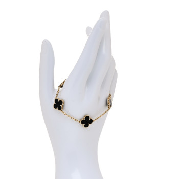 VAN CLEEF & ARPELS 18K Yellow Gold Black Onyx 5 Motifs Vintage Alhambra Bracelet