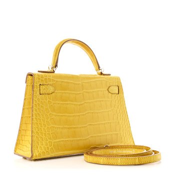 HERMES Matte Alligator Mini Kelly Sellier 20 Mimosa