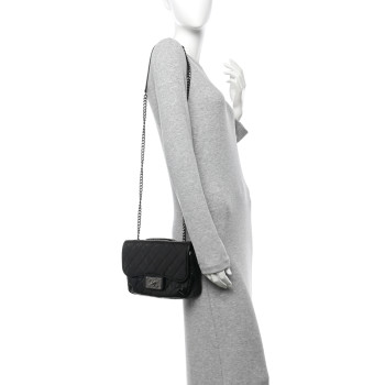 CHANEL Shiny Goatskin Quilted Medium Flap Black