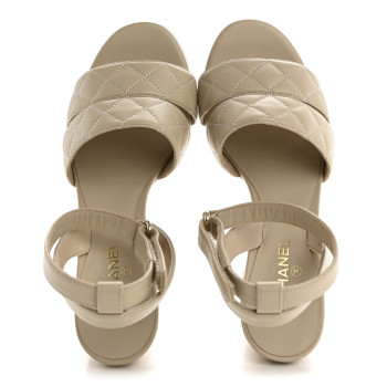 CHANEL Lambskin Quilted Sandals 37 Beige