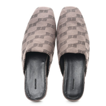 BALENCIAGA Jacquard BB Monogram Mens Cosy Mules 42 Dark Mink Grey Dark Brown
