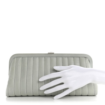 CHANEL Lambskin Vertical Quilted Mademoiselle Clutch Light Green