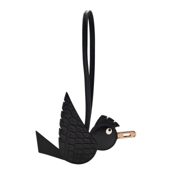 HERMES Swift Alligator Birdy Bag Charm Black