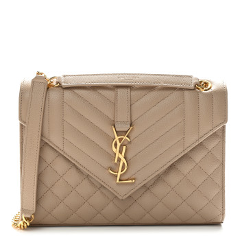 SAINT LAURENT Grain De Poudre Textured Mixed Matelasse Medium Triquilt Monogram Satchel Dark Beige