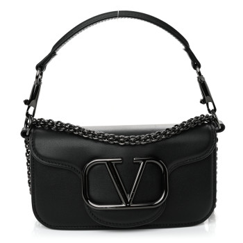 VALENTINO GARAVANI Calfskin Monochrome Vlogo Small Loco Shoulder Bag Black
