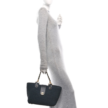 CHANEL Straw Raffia Tote Black