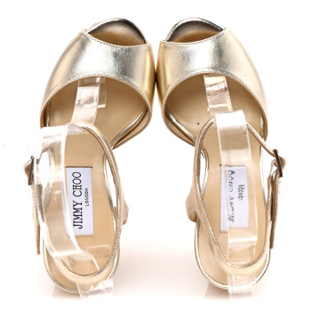 JIMMY CHOO Metallic Nappa Cork Perla 120 Wedge Sandals 35 Champagne