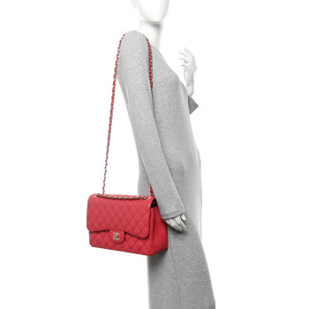CHANEL Caviar Quilted Jumbo Double Flap Red