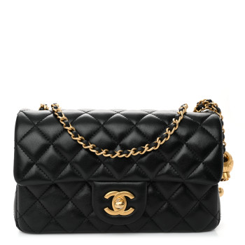 CHANEL Lambskin Quilted Mini Rectangular Pearl Crush Flap Black