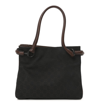 GUCCI Monogram Denim GG Shoulder Bag Black Brown