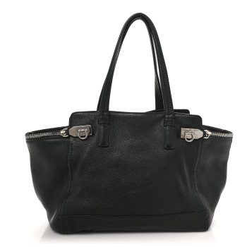 SALVATORE FERRAGAMO Calfskin Medium Verve Double Zip Tote Black