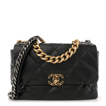 CHANEL Goatskin Quilted Large Chanel 19 Flap Black