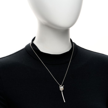 MIKIMOTO 18K White Gold Diamond Akoya Cultured Pearl 8mm Ribbon Drop Pendant Necklace