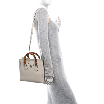GUCCI Wonka Grain Calfskin Small Diana Tote Bag Mystic White Cuir