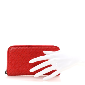 BOTTEGA VENETA Nappa Intrecciato Zip Around Wallet Red