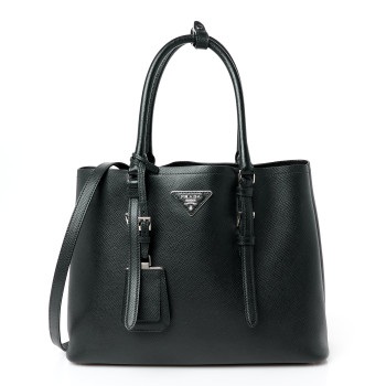 PRADA Saffiano Cuir Medium Double Handle Tote Black