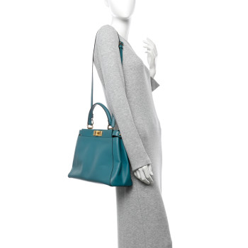 FENDI Vitello Morgan Fabric Jacquard Pequin Medium Peekaboo Iconic Satchel Lago Tobacco Black