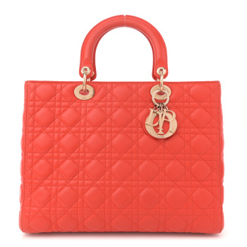 CHRISTIAN DIOR Lambskin Cannage Large Lady Dior Orange