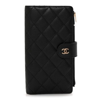 CHANEL Caviar Quilted Long Zipped Wallet Black