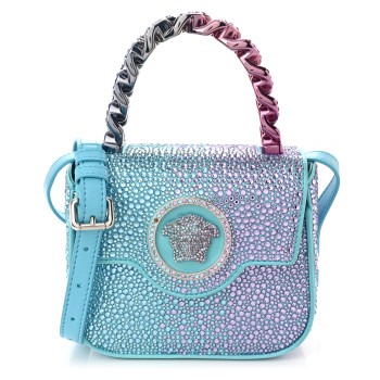 VERSACE Satin Crystal Studded Mini La Medusa Bag Blue