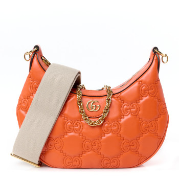 GUCCI Calfskin GG Matelasse Small Hobo Shoulder Bag Spring Orange Natural
