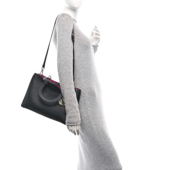 CHRISTIAN DIOR Bullcalf Medium Diorissimo Tote Black Rose Indien