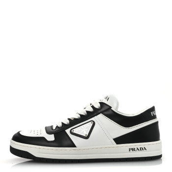 PRADA Vitello Sport Spazzolato Rois Metal Triangle Logo Downtown Low Top Sneakers 37.5 White Black