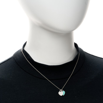 TIFFANY Sterling Silver Enamel Return to Tiffany Double Mini Heart Tag Pendant Necklace Blue