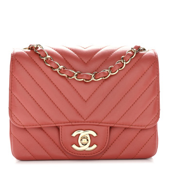 CHANEL Lambskin Chevron Quilted Mini Square Flap Rosewood