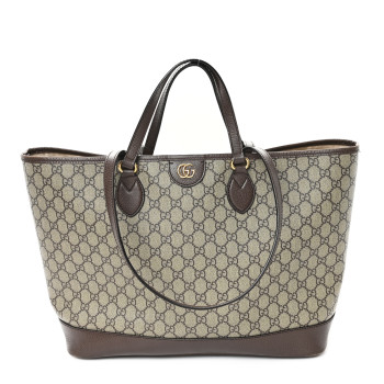 GUCCI GG Supreme Monogram Textured Calfskin Medium Ophidia Shoulder Tote Bag Beige Ebony New Acero