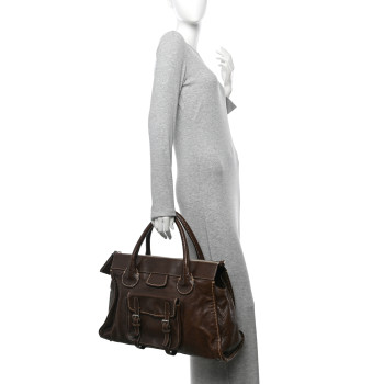 CHLOE Shiny Tanned Calfskin Large Edith Bag Brun