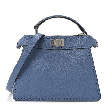 FENDI Cuoio Romano Selleria Petite Peekaboo I SEE U Iconic Satchel Blue